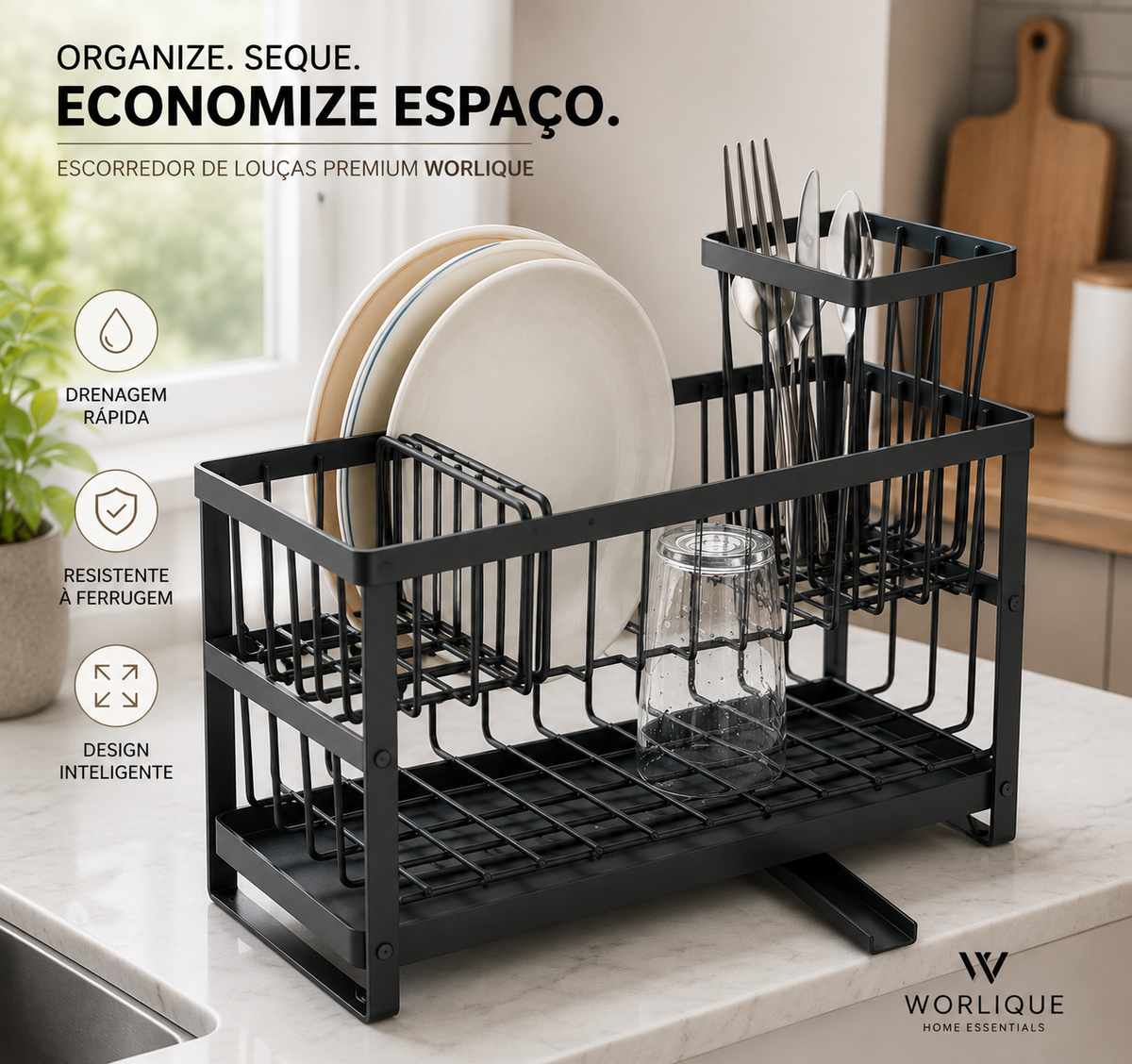 Premium Countertop Dish Drying Rack | WORLIQUE
