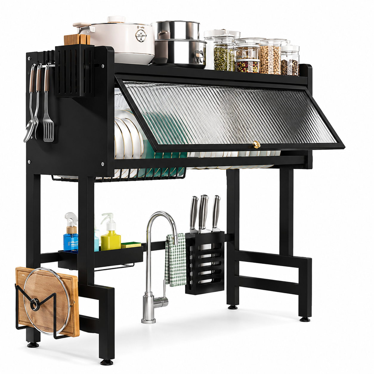 Double Tier Countertop Dish Draining Rack, Kitchen Sink Storage Shelf Organizer